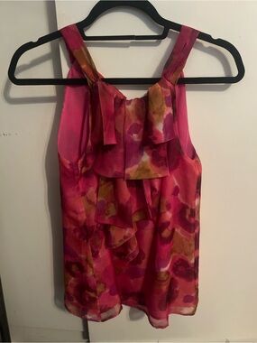 Loft Pink & Multicolor Ruffle Sleeveless Blouse